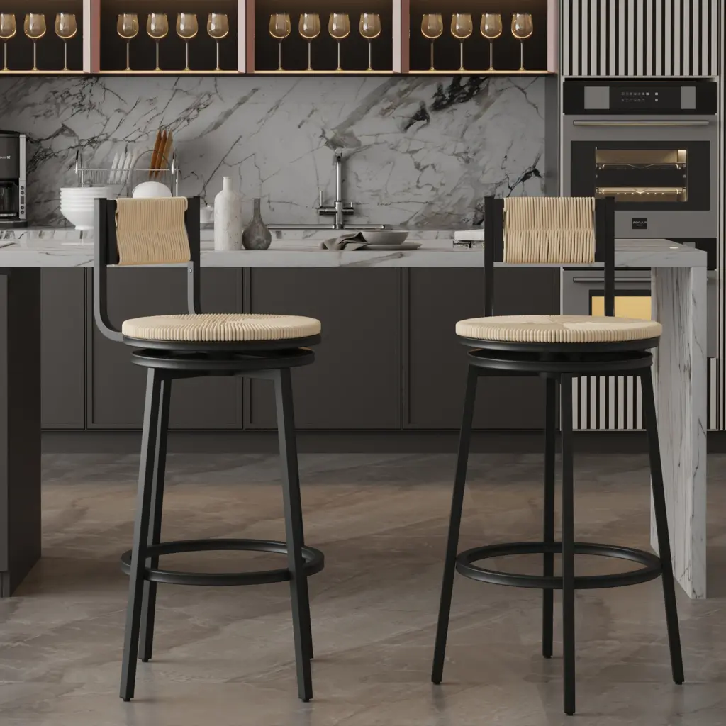 Creamy White Bar Stools Swivel Counter Chairs Metallic Frame Set 2 yiqiumi furniture