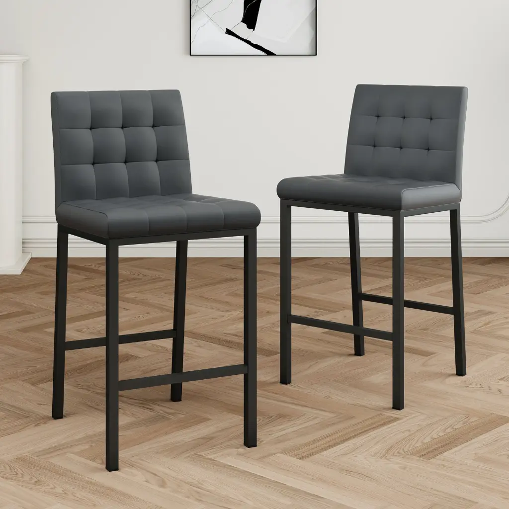Modern High Stool Metallic Legs Gray PU Bar Chair Kitchen youngmagic