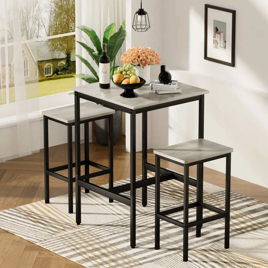 Industrial Style Square Bar Table Set 2 Bar Chairs cz store
