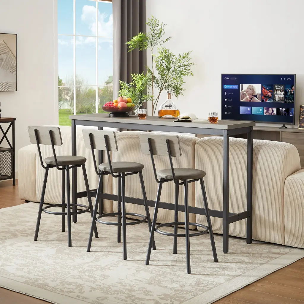 Long Bar Table Set 3 PU Upholstered Bar Stools Industrial Design cz store