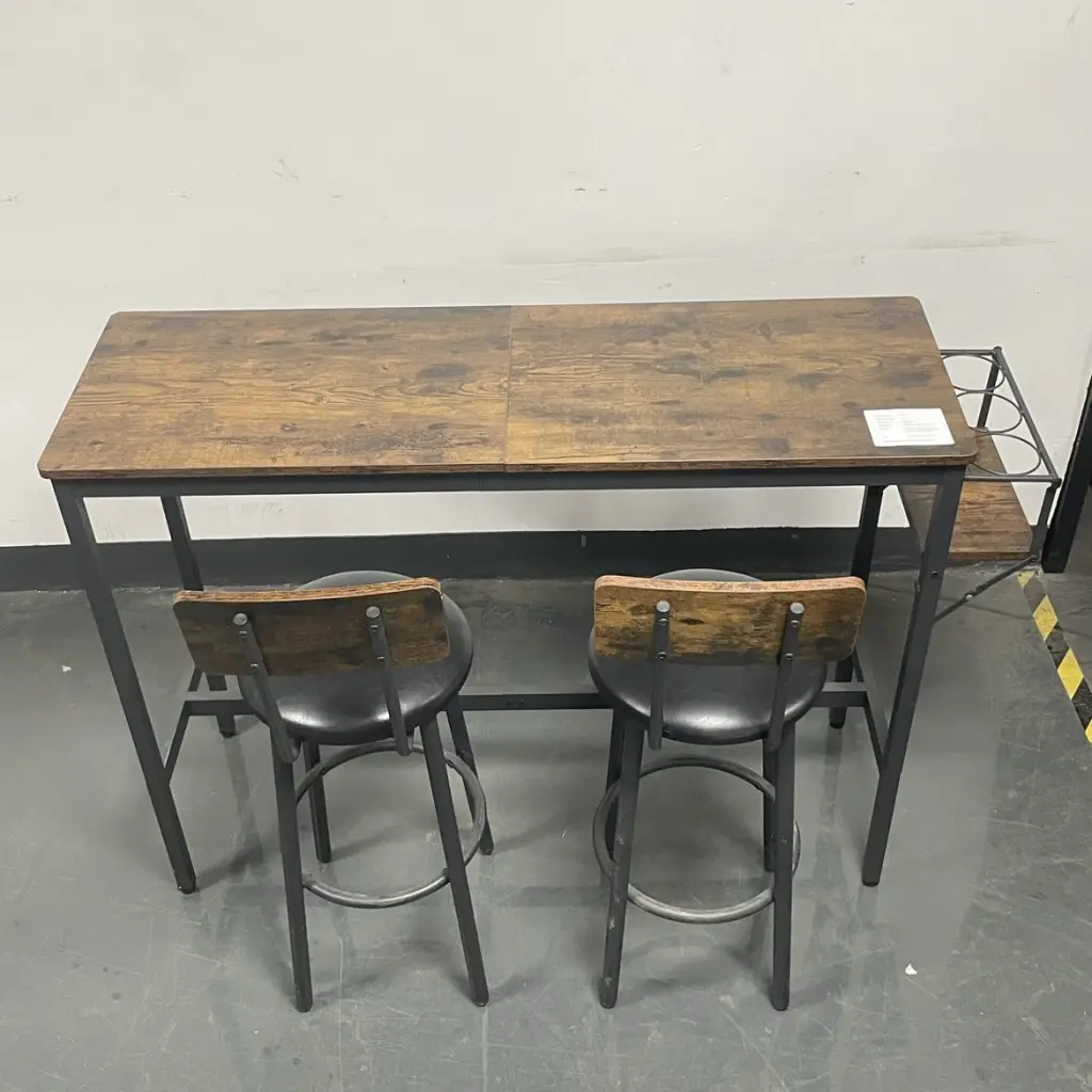 Bar Table Set 2 Bar Stools PU Soft Seat and Backrest Rustic Brown Finish jhx