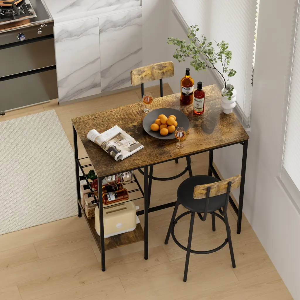 3-Piece Bar Table and Chairs Set 2, Pub Height Dining Table 2 Stools rnb