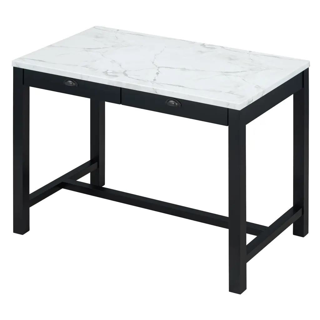 3 Piece Modern Faux Stone Bar Table Set Storage Drawer trexm
