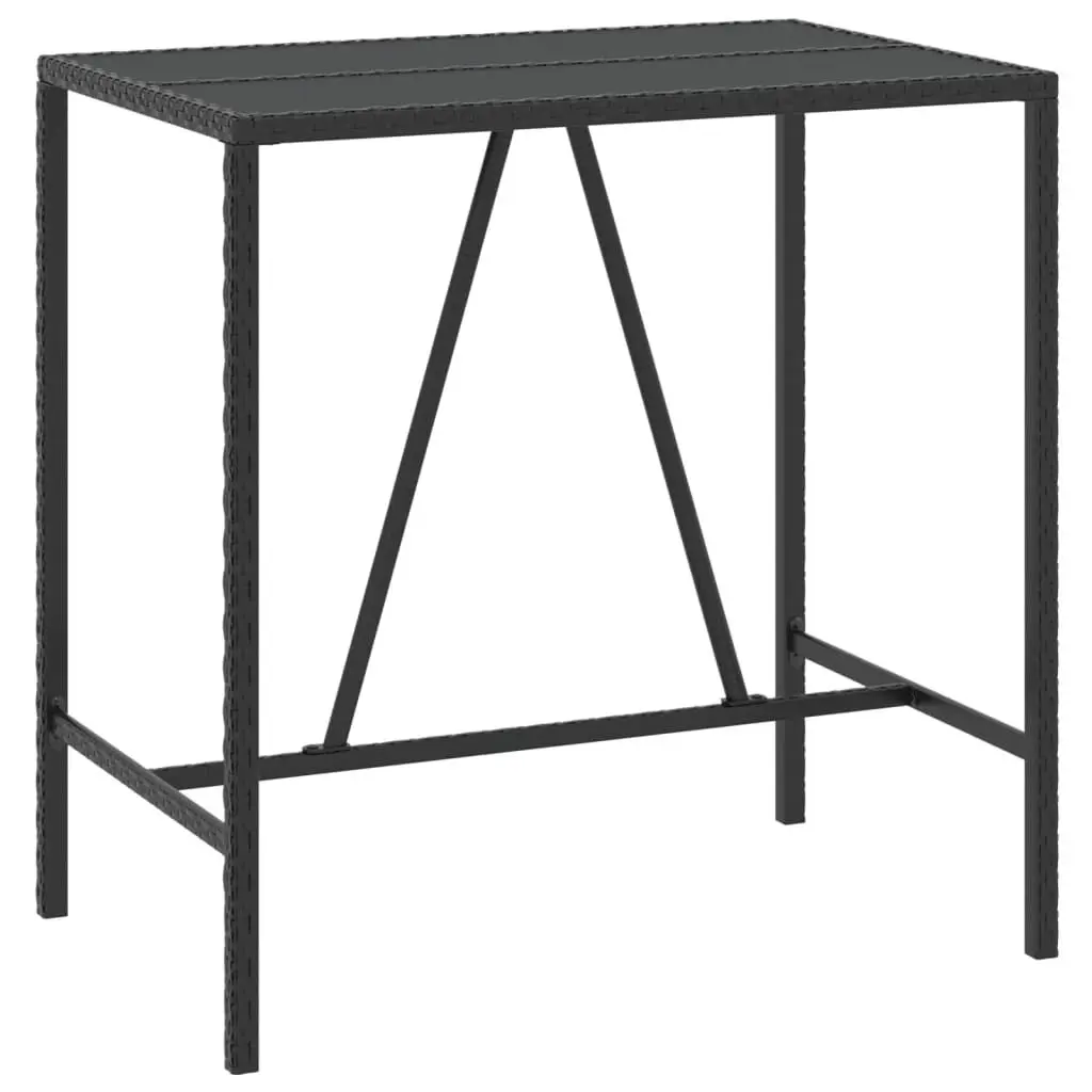 Bar Table Glass Top Black 43.3x27.6x43.3 Inches Poly Rattan Modern Design
