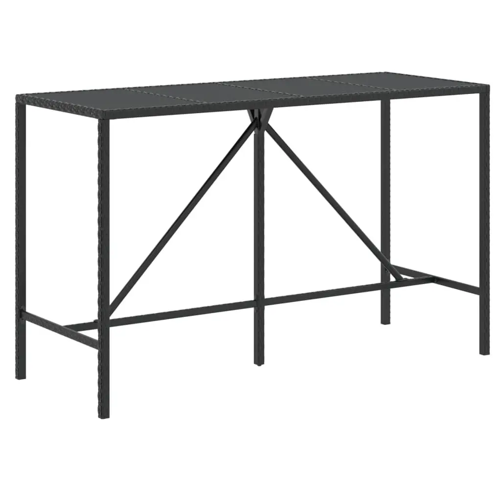 Bar Table Glass Top Black 70.9x27.6x43.3 Inches Poly Rattan Large Size