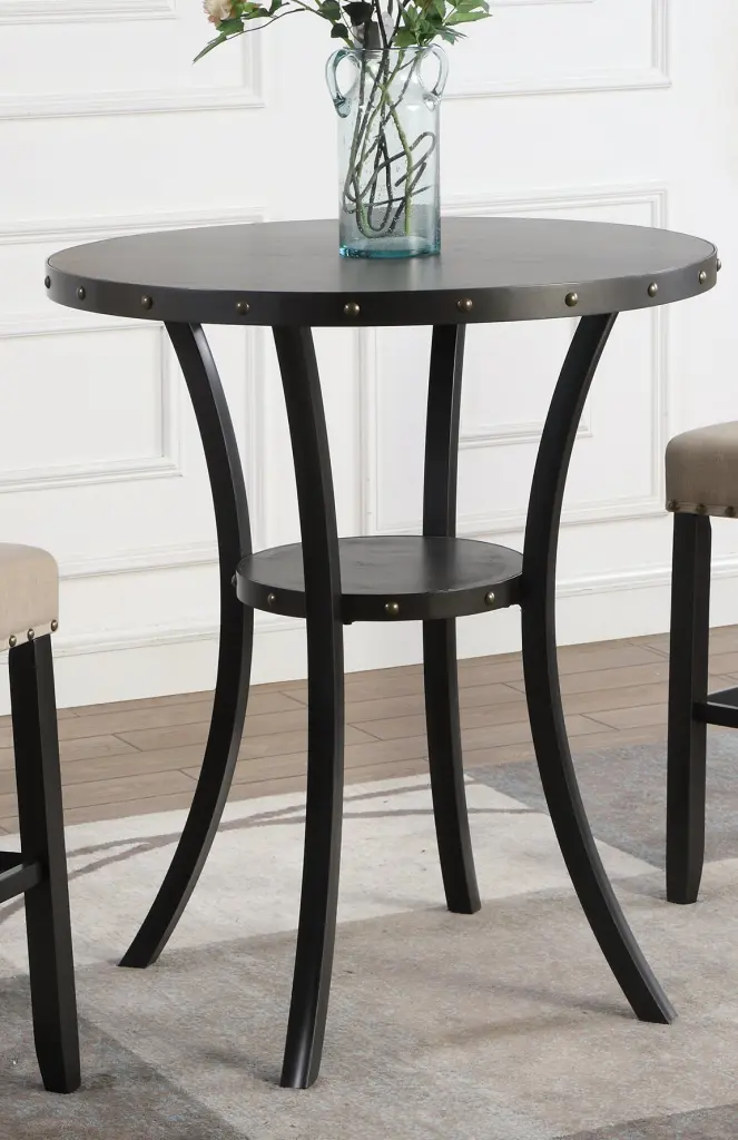 Biony 36 Inch Round Espresso Finish Bar Table Nail Head Trim hz