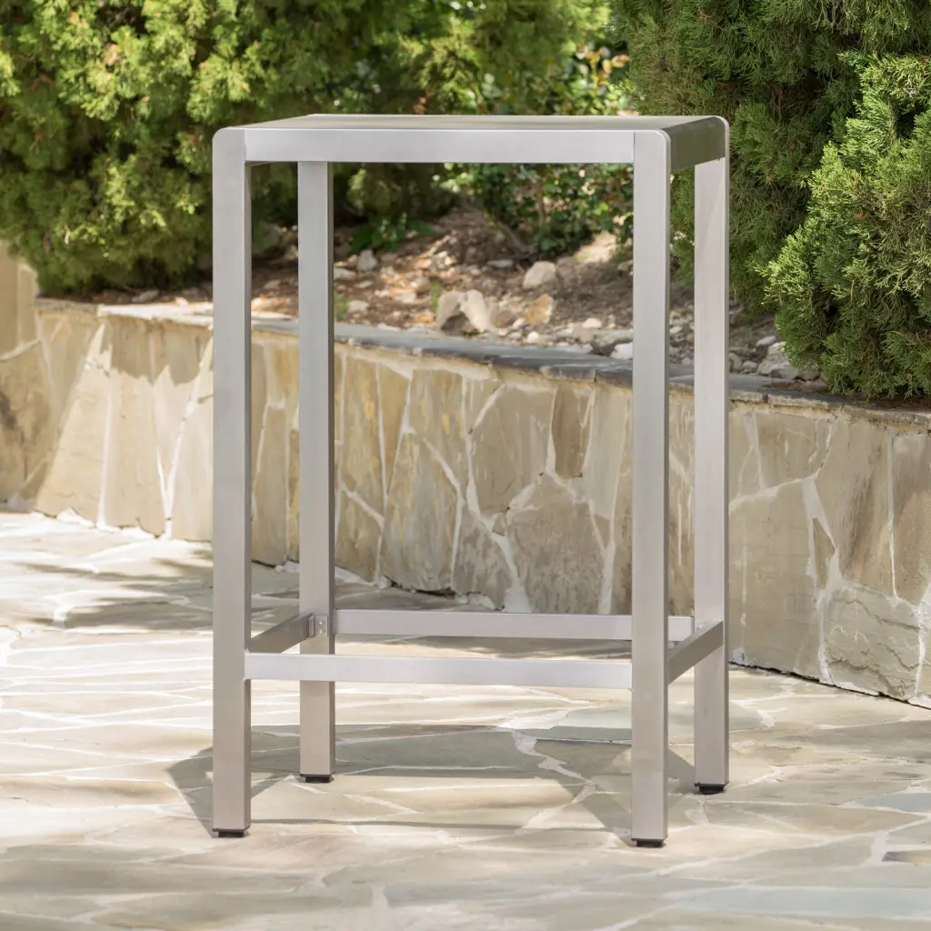 Cape Coral Glass Top Bar Table Grey Aluminium Outdoor Indoor Counter Height Table nh-bc furniturings