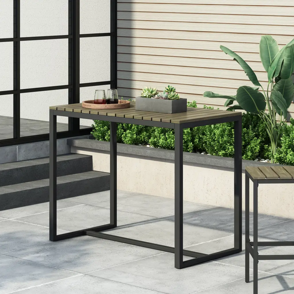 Ezra Bar Table Grey Black Acacia Wood Counter Height Table Kitchen or Bar nh-home living
