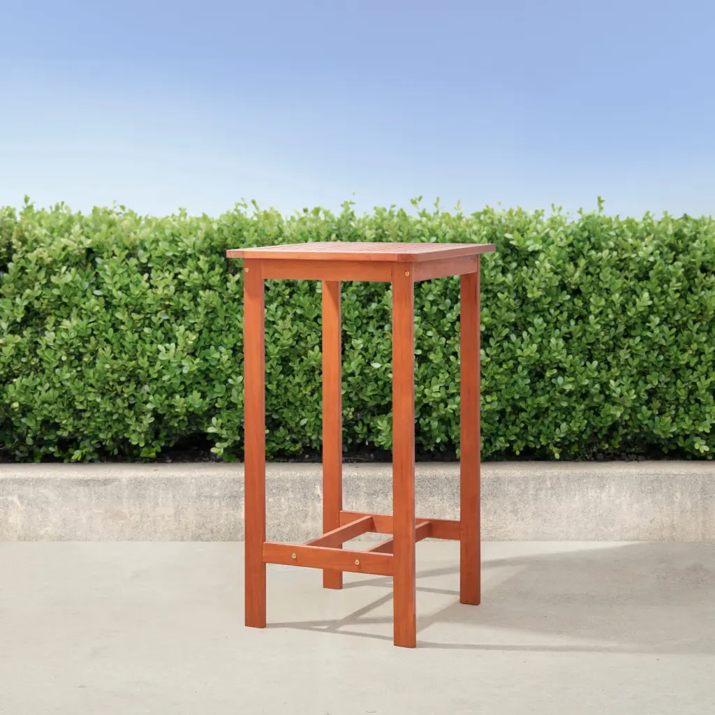 Emilio Reddish Brown Tropical Timber Bar Table Natural Eucalyptus Finish sol