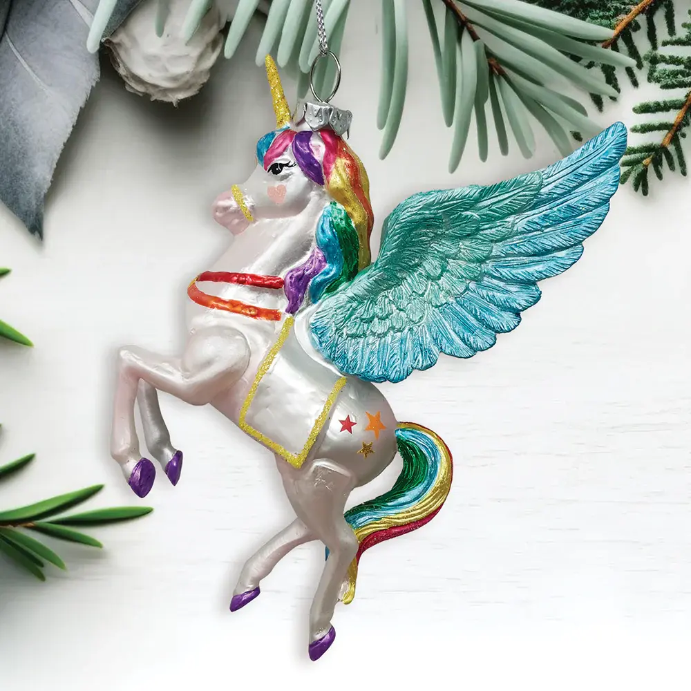 Colorful Unicorn Glass Christmas Ornament