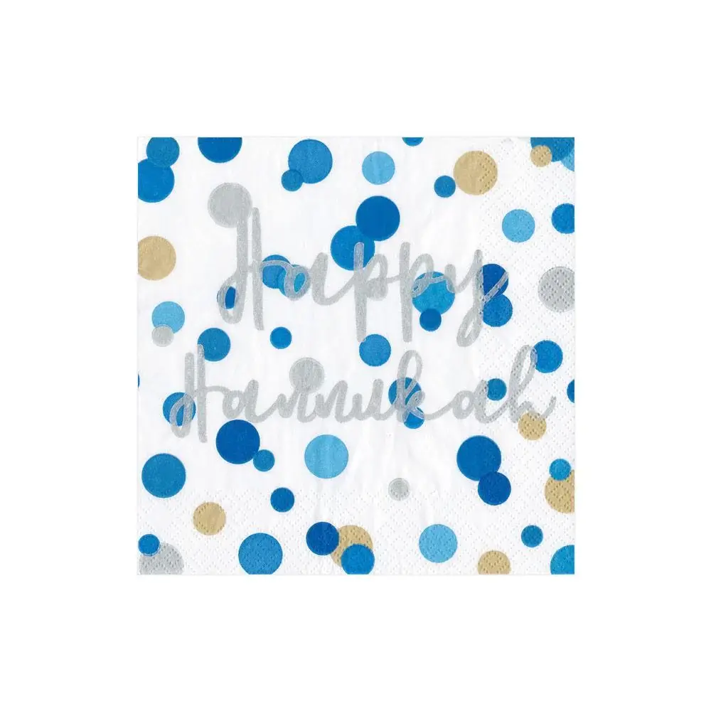 Confetti Happy Hanukkah Paper Cocktail Napkins- 20 Per Package -