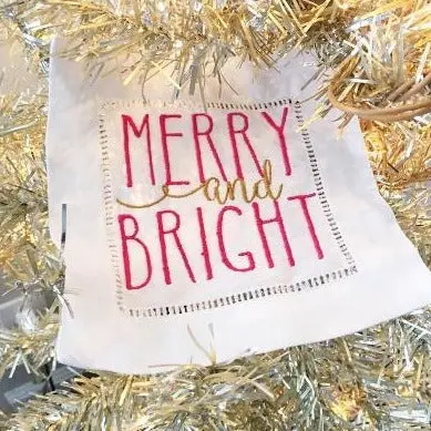 EMBROIDERED CHRISTMAS COCKTAIL NAPKINS MERRY and GLOWING