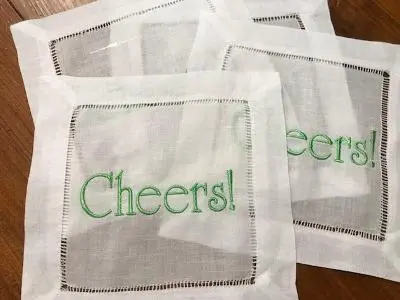EMBROIDERED COCKTAIL NAPKINS HOLIDAY CHEER