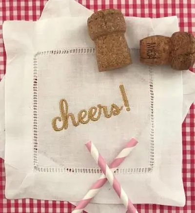 EMBROIDERED COCKTAIL NAPKINS HOLIDAY CHEER