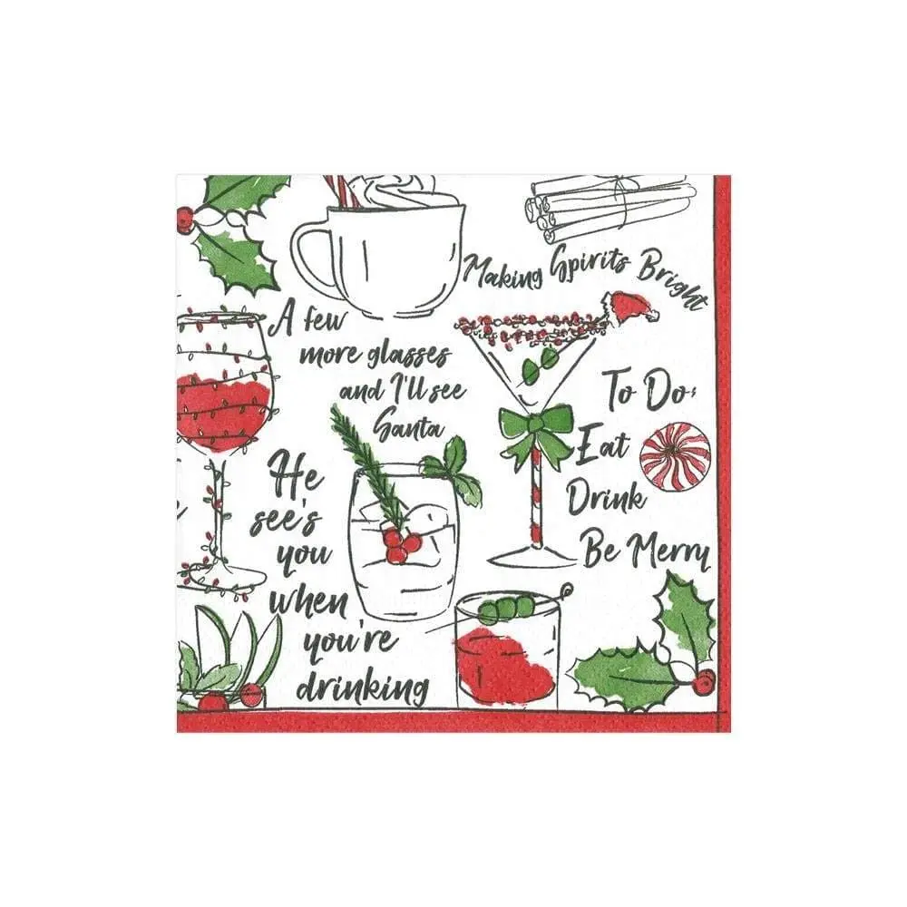 Holiday Spirits Paper Cocktail Napkins- 20 Per Package -