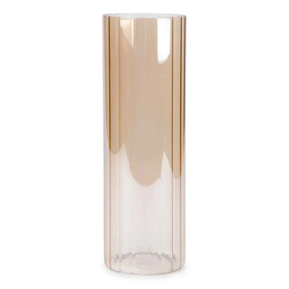 Ridged and Champagne-Tinted Glass Vase, 4'' x 12"