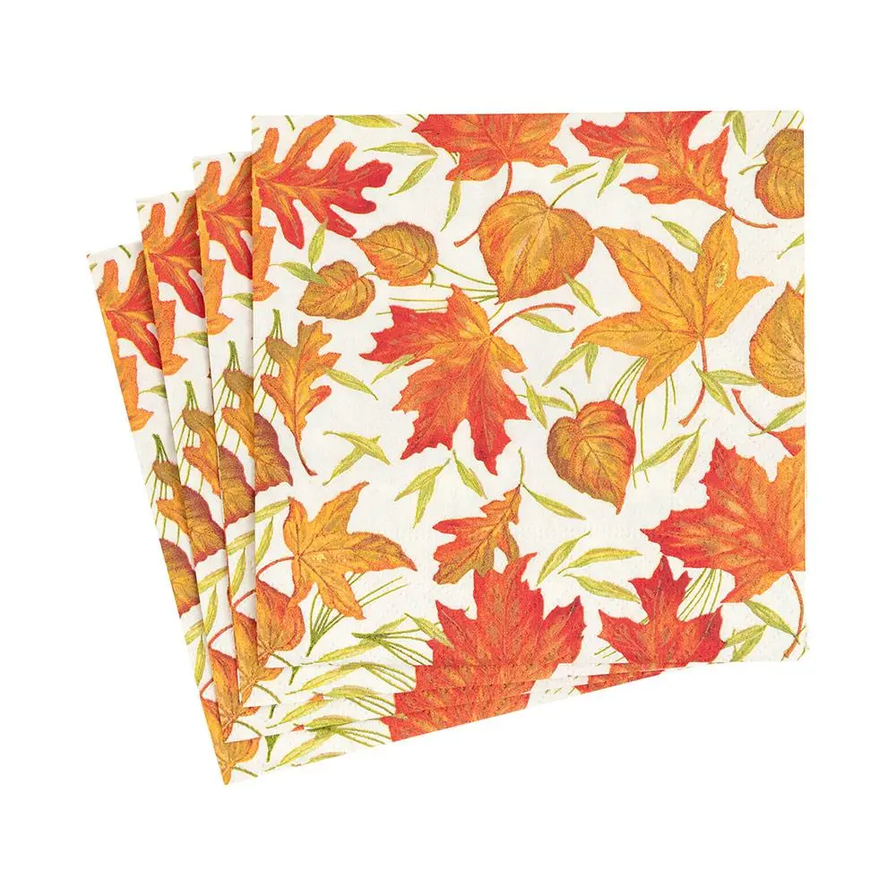 Woodland Leaves Paper Cocktail Napkins Ivory - 20 Per Package