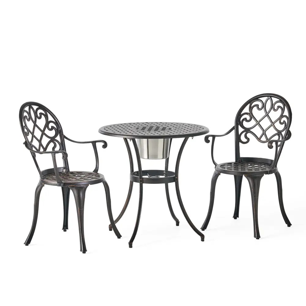 3 Piece Outdoor Aluminium Cast Bistro Set Ice Bucket - Burnt orange