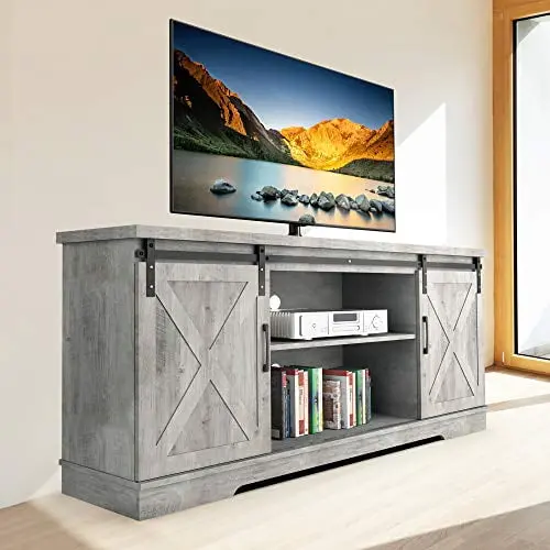 Foldlife Modern Farmhouse Sliding Barn Door TV Stand 65 Inch TVs 59 Entertainment Center