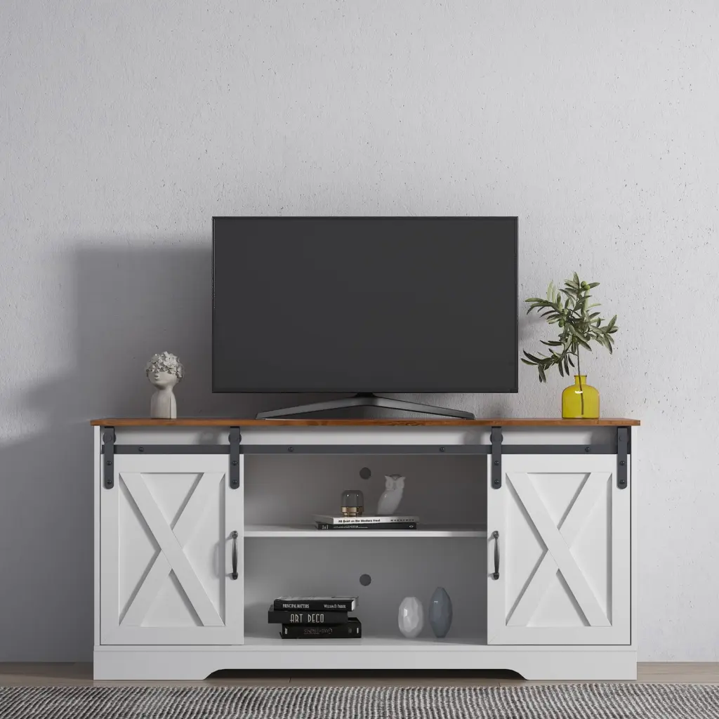 Huracan TV Stand Sliding Barn Door Modern Farmhouse Wood Entertainment Center Storage Cabinet Table Living Room Adjustable...