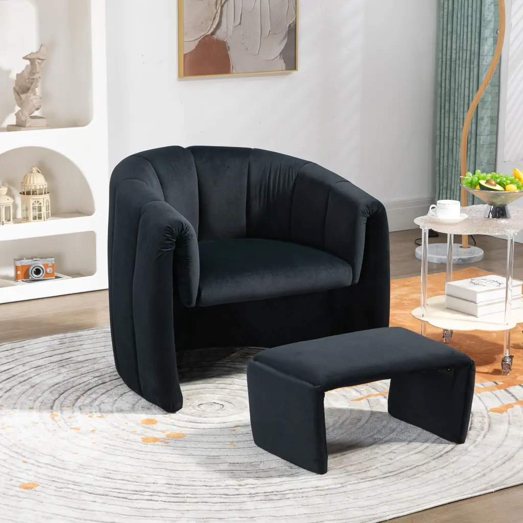 Coolmore Accent Chair Ottoman Mid Century Modern Barrel Chair Upholstered coolmore w-395