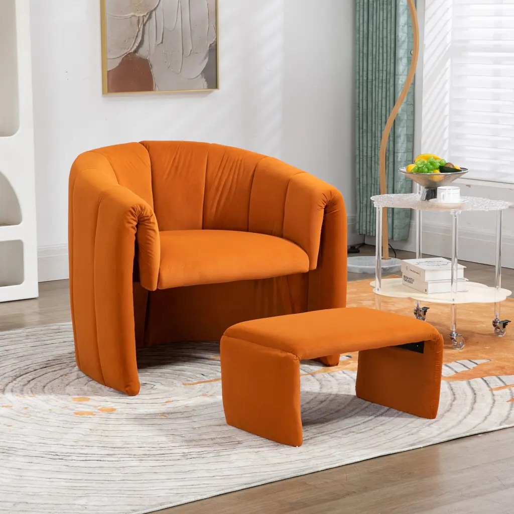 Coolmore Accent Chair Ottoman Mid Century Modern Barrel Chair coolmore w-395