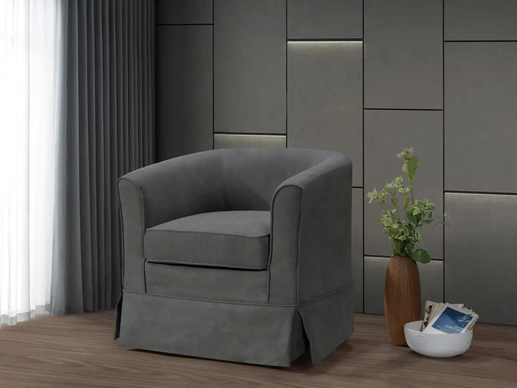Tucker 28 Inch Gray Woven Fabric Swivel Barrel Chair lilola home