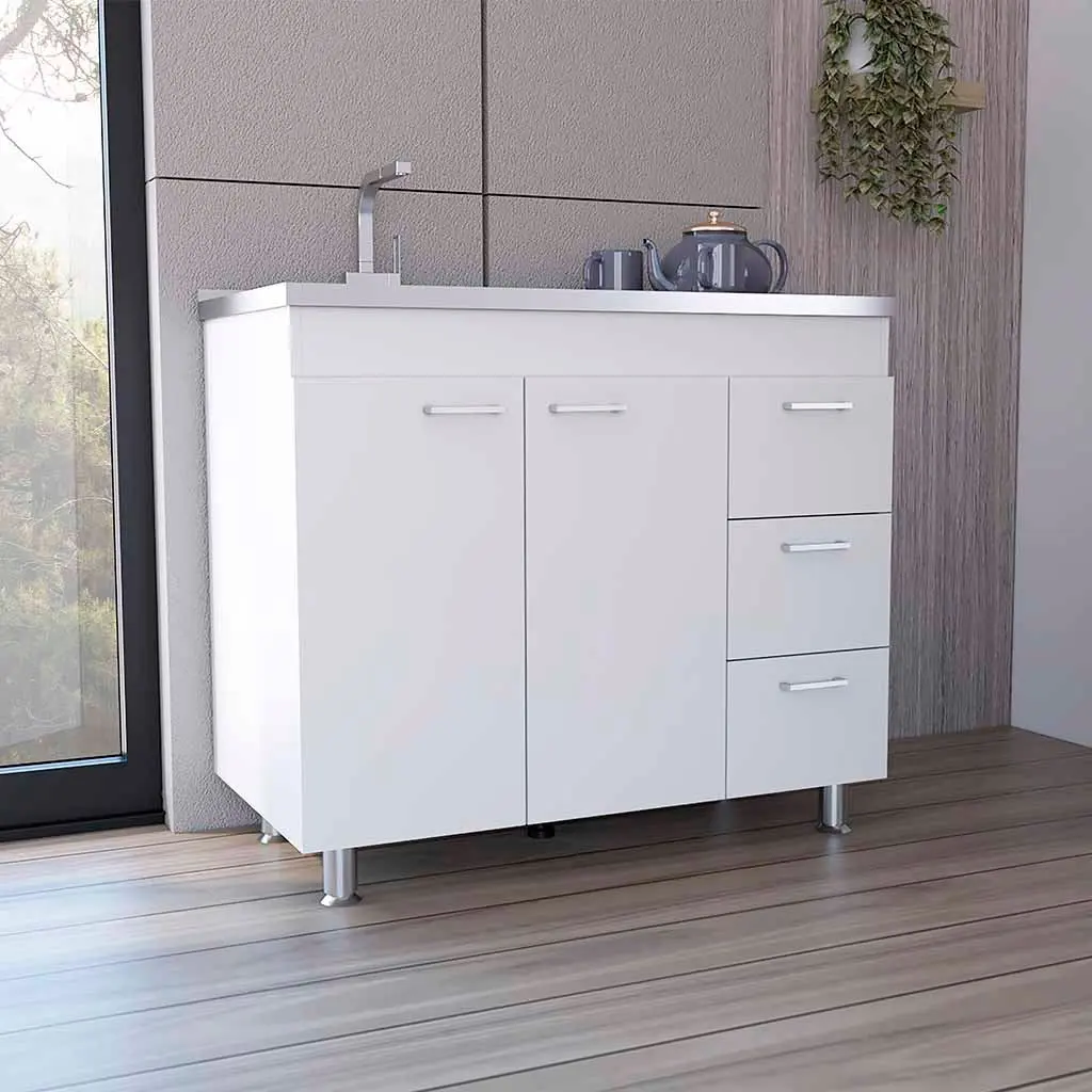 Ferretti Base Cabinet Three Drawers, Double Door, Four Legs White rta mubles colombia
