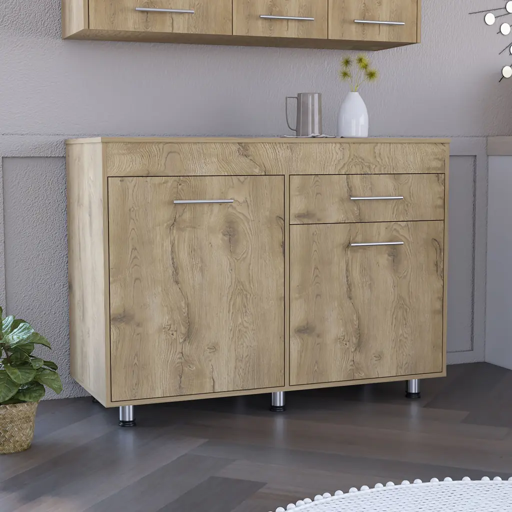 Orion Utility Base Cabinet One Drawer and Double Door White Macadamia tuhome