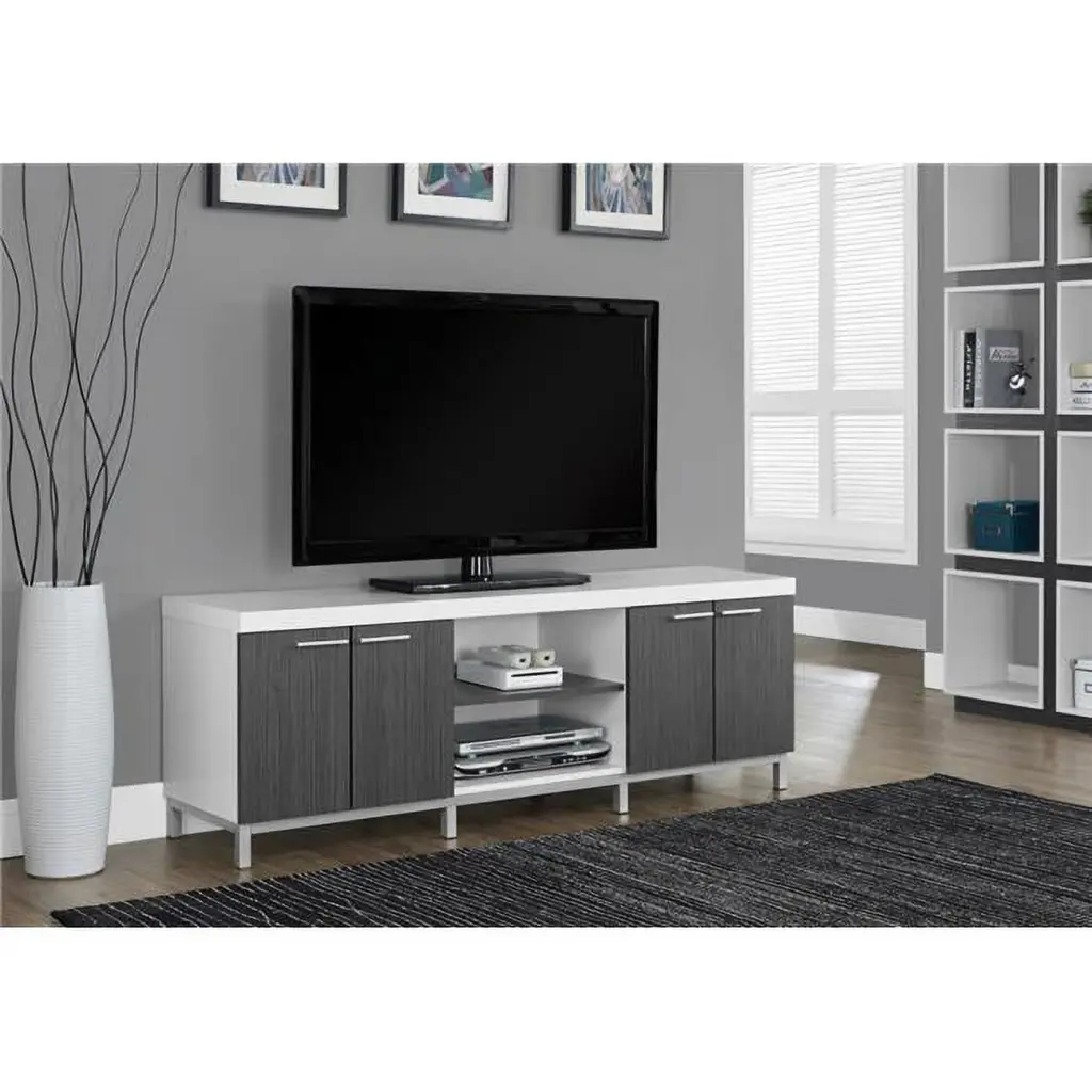 HomeRoots 21.25 Inch White Particle Board TV Stand - Grey MDF and Silver Metal Design