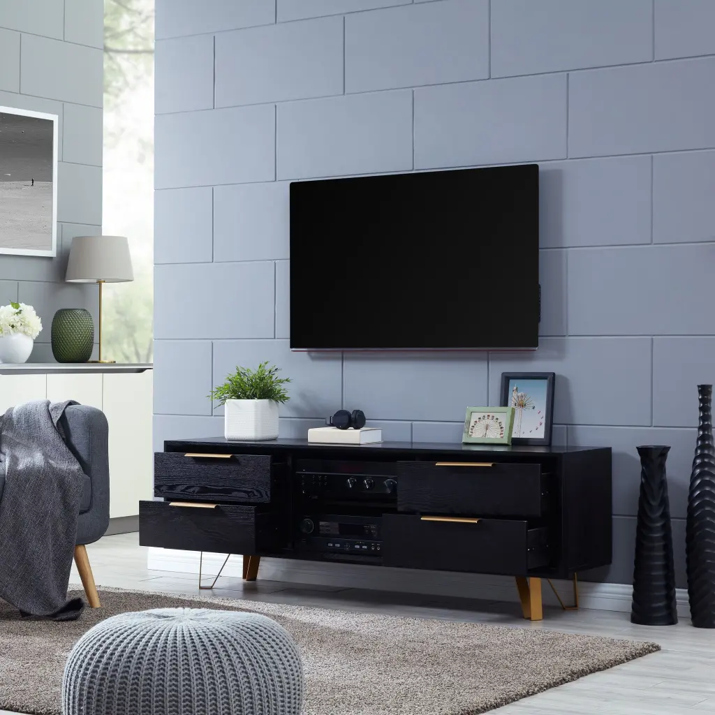 Southern Enterprises Madean 75 Inch TV Stand 4 Drawers Black Media Console SEI Furniture