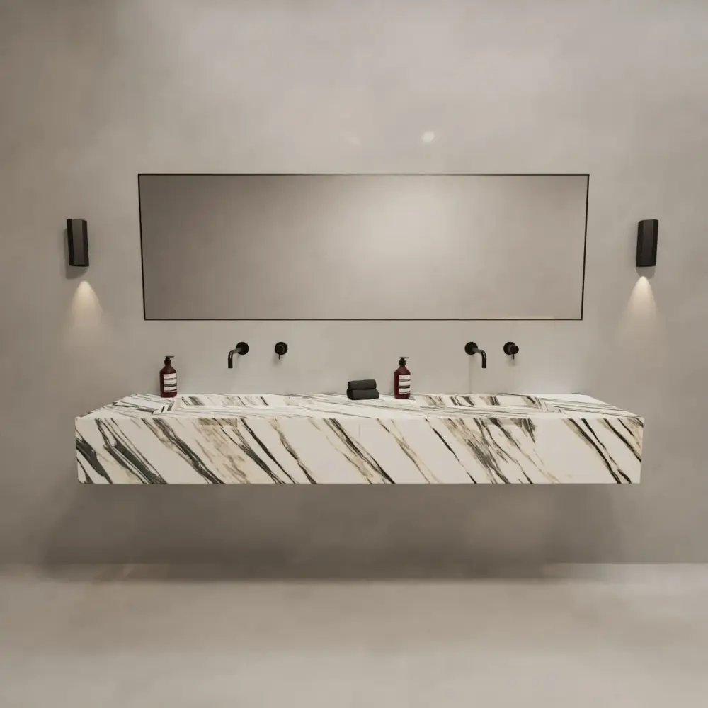 Bathroom cabinet Loudun double sink - Blue Snow Marble - 210 cm