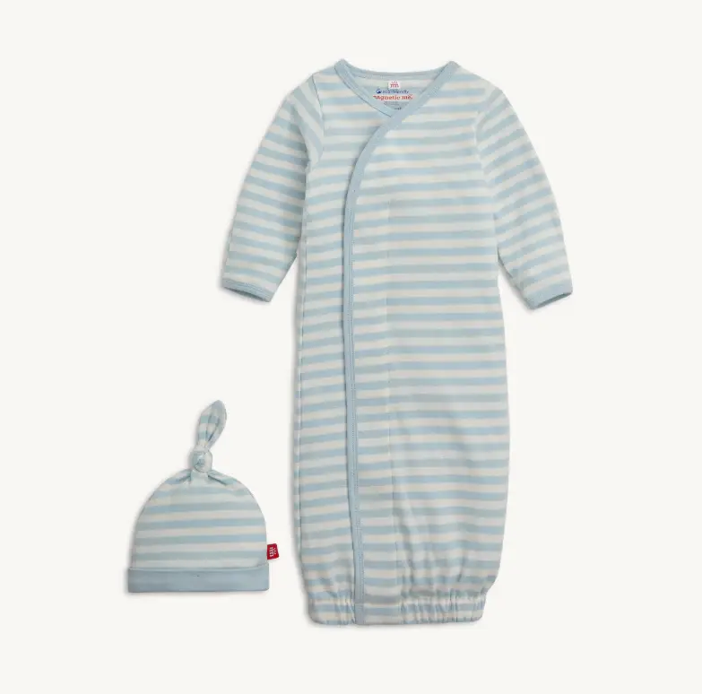 blue stripe organic cotton gown + hat