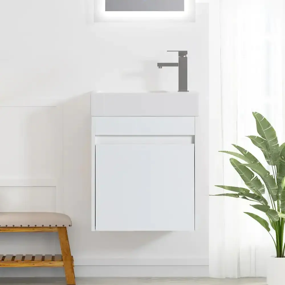 18 . W x 10.2 . D x 22.8 . H Bath Vanity White Ivory Ceramic Top