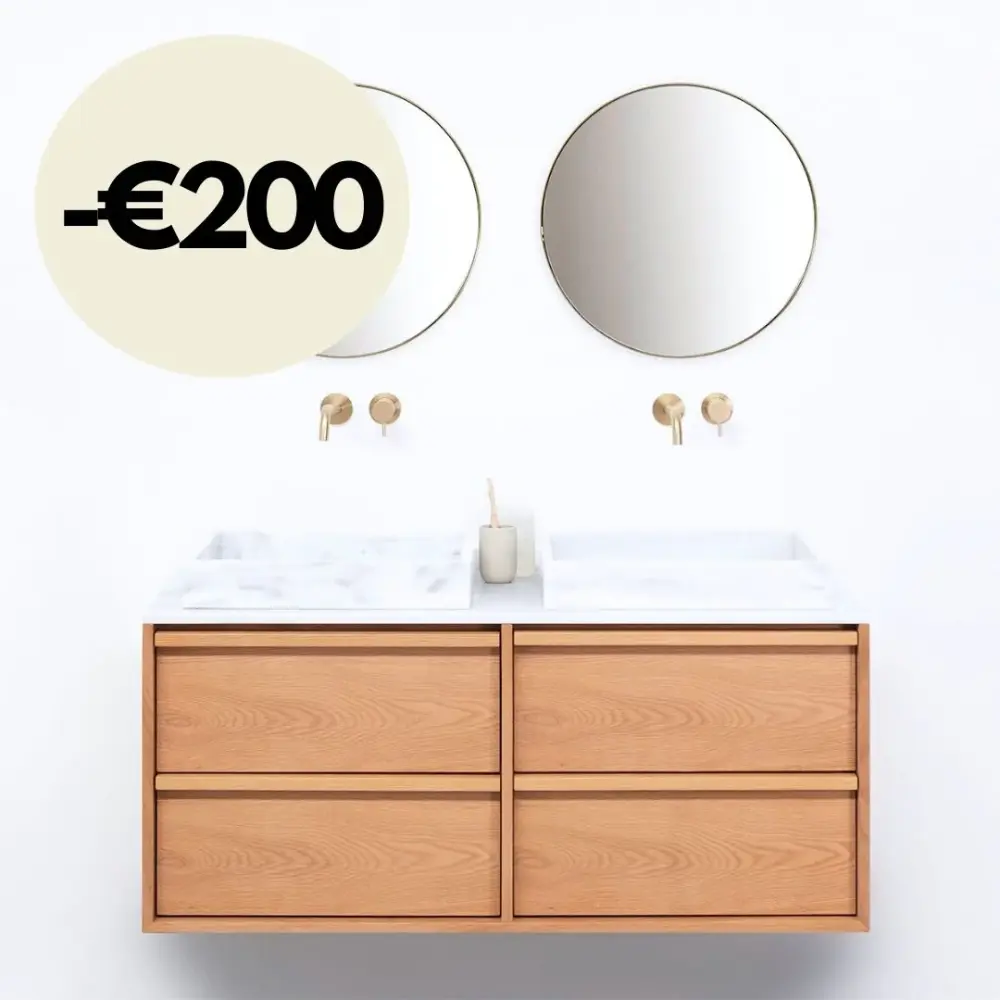 Bathroom cabinet Oak Fien - 120 cm - George Marble washbasins - Marble top plate | Rustproof & Easy Clean