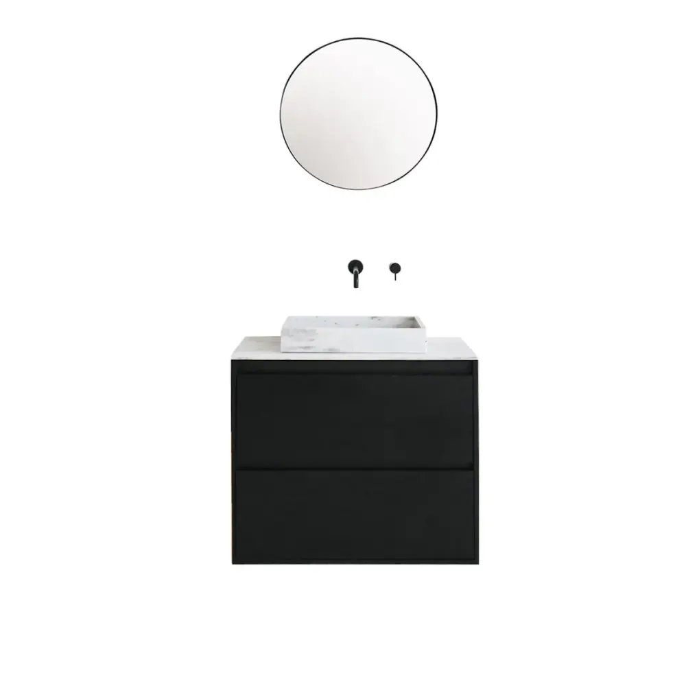 Black Washbasin Furniture - Washbasin George - Black Oak - Alabaster Marble - (80 cm) - ANN