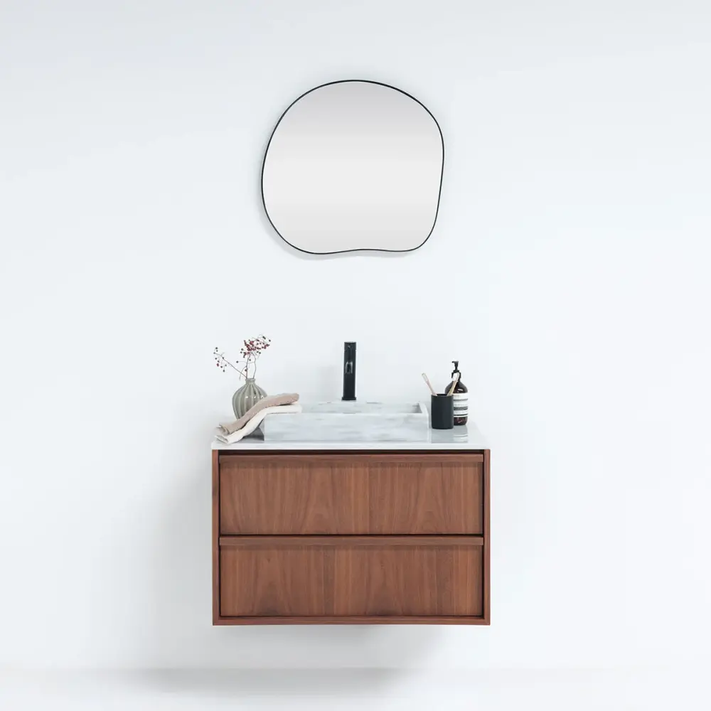 Vintage marble bathroom furniture Fien Walnut - 80 cm - surface-mounted wash basin
