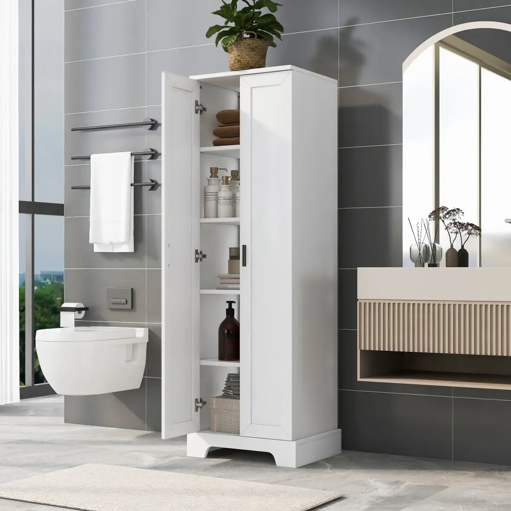 Storage Cabinet Two Doors Bathroom or Stationery Customizable Shelf by