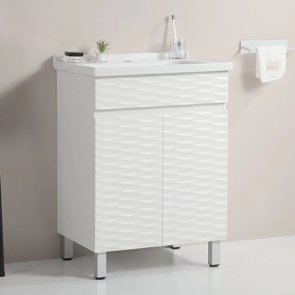 24 Inch Wavy Bathroom Cabinet Porcelain Sink White Solid Timber gf