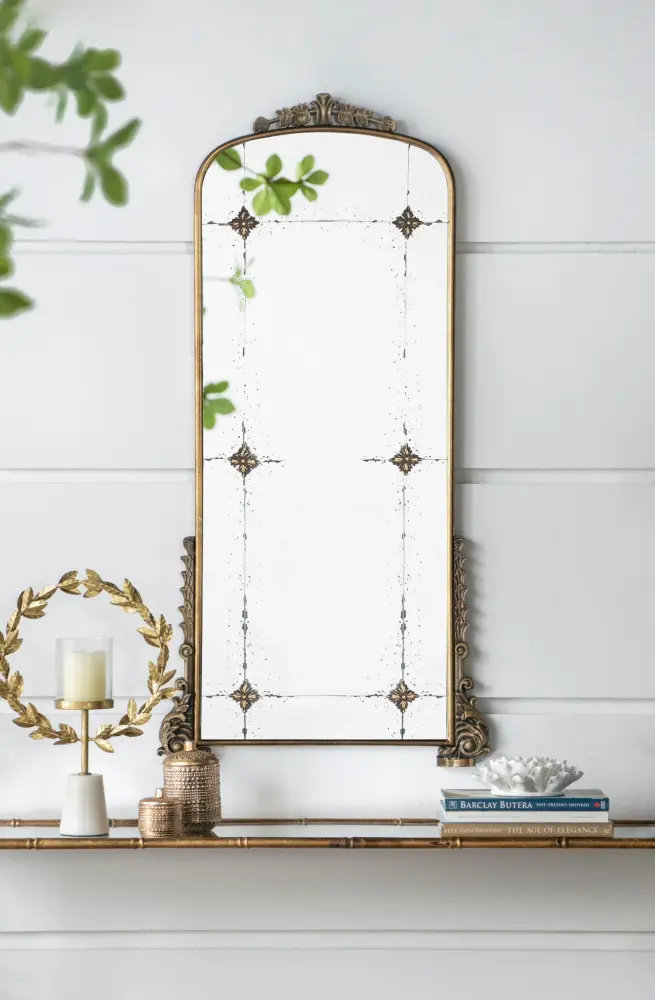 Hotel-Grade Luxury Antique Arched Mirror Metal Frame, Full Length Mirror Living Room Bathroom Entryway - Gilded