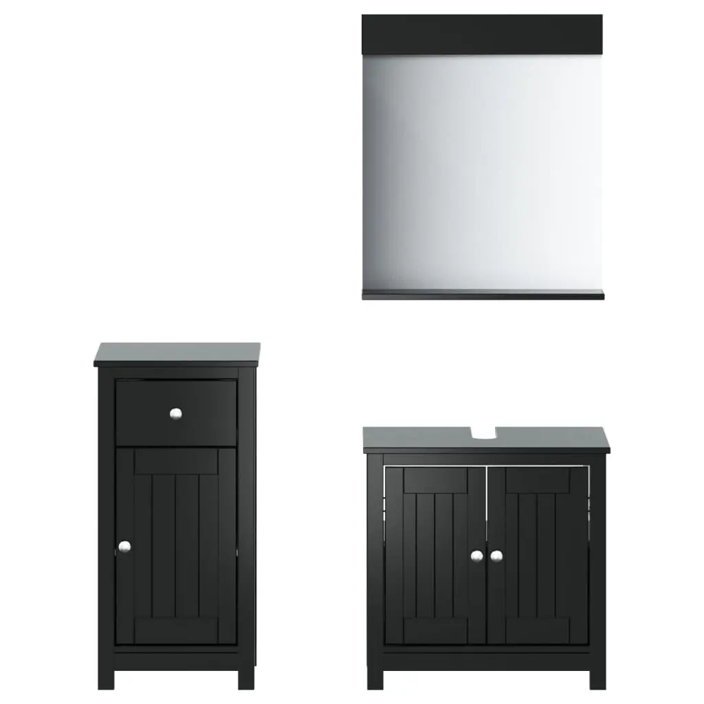 3 Piece BERG Black Solid Wood Pine Bathroom Furniture Set