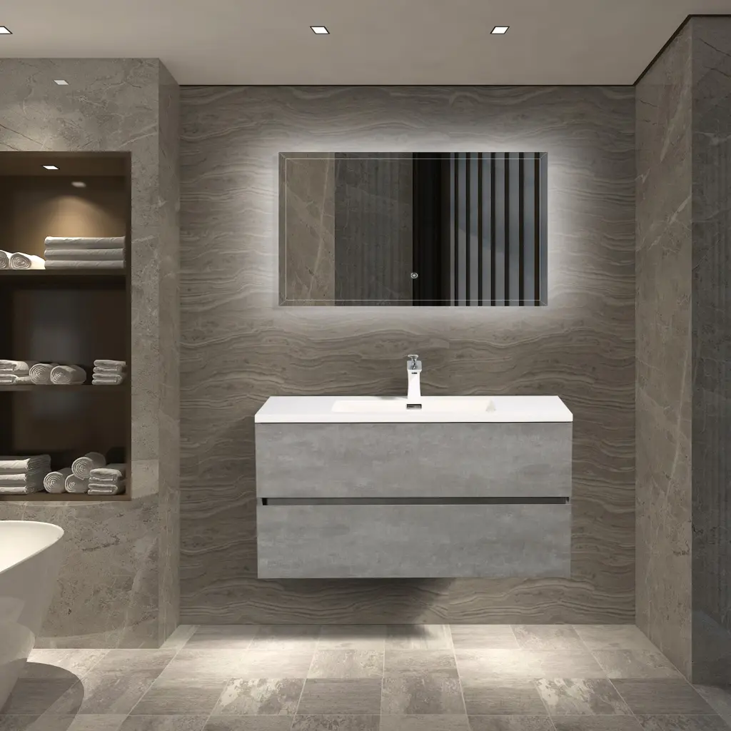 30 Inch Wall Mounted Single Bathroom Vanity Ash Gray White Solid Top bathininc