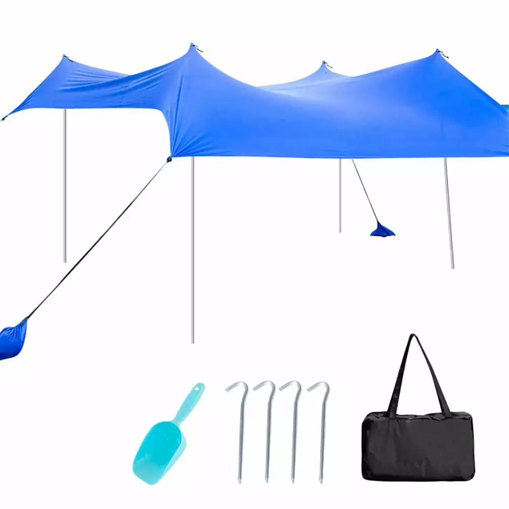 Canddidliike 10 x 10 Feet Large Beach Sunshade Tent Canopy Sandbags Blue Easy Setup Beach Camping Backyard Fishing