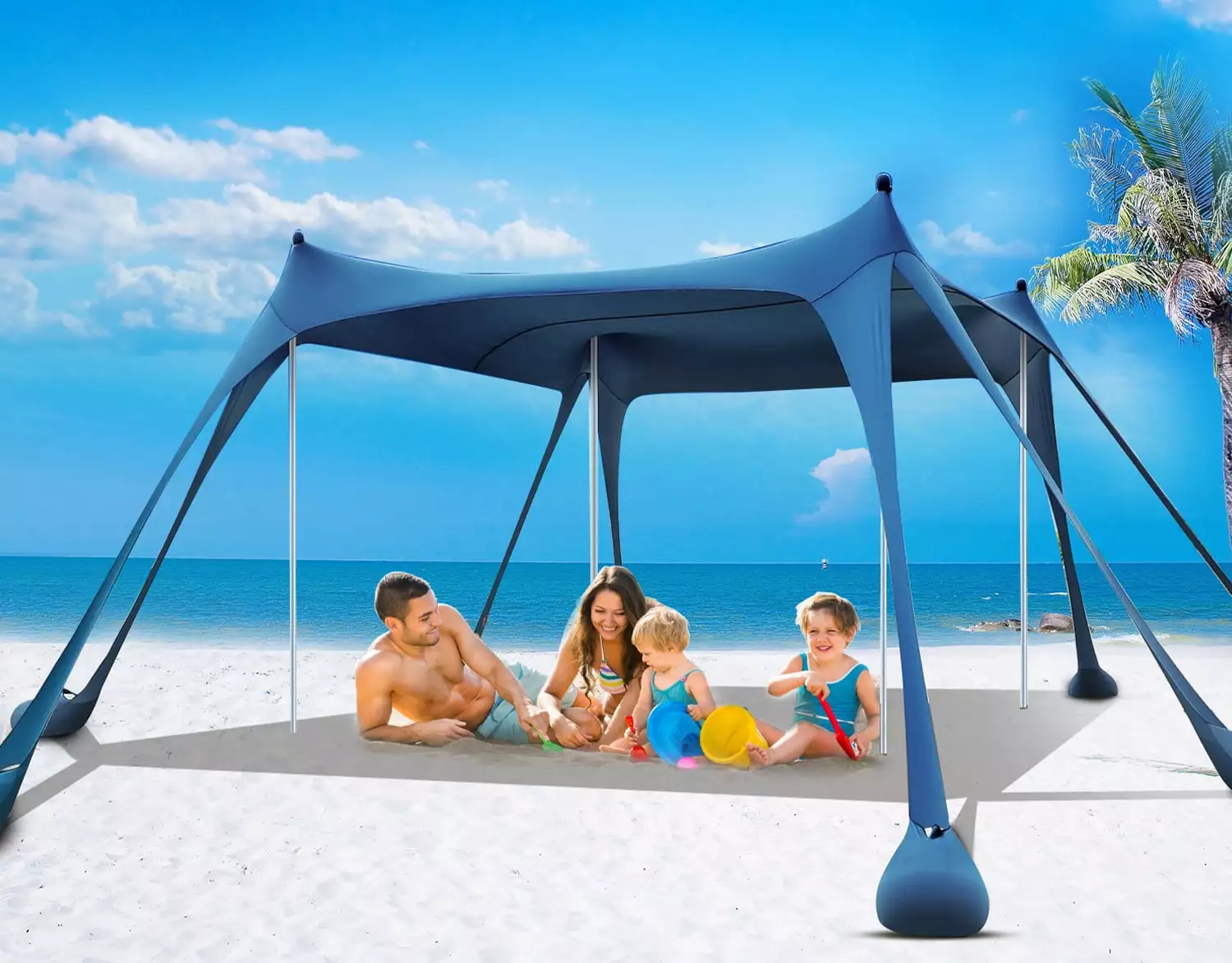 Beach Tent Camping Sun Shelter UPF50+ Sandbags Shovels Pegs & Poles Outdoor Shade