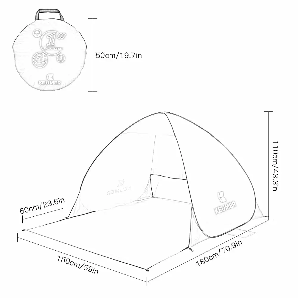 Beach Tent Pop Up UV Sun Shelter Cabana Picnic 70.9x59x43.3 Inch Portable Anti-Sun Shade Type