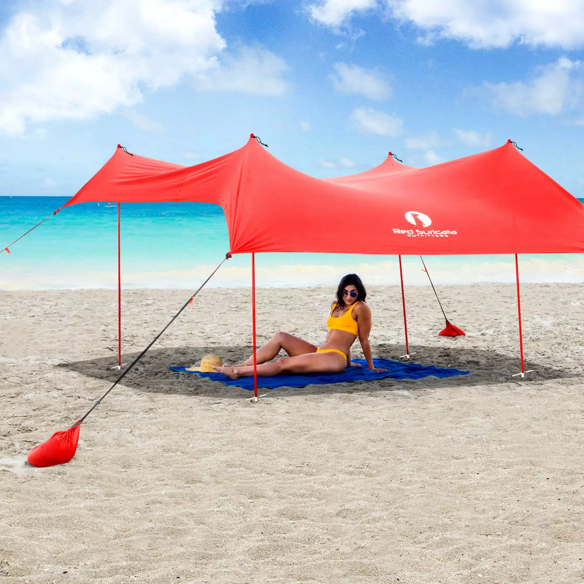 Red Suricata Red Family Beach Sun Shade Canopy Tent Sand Anchors Large
