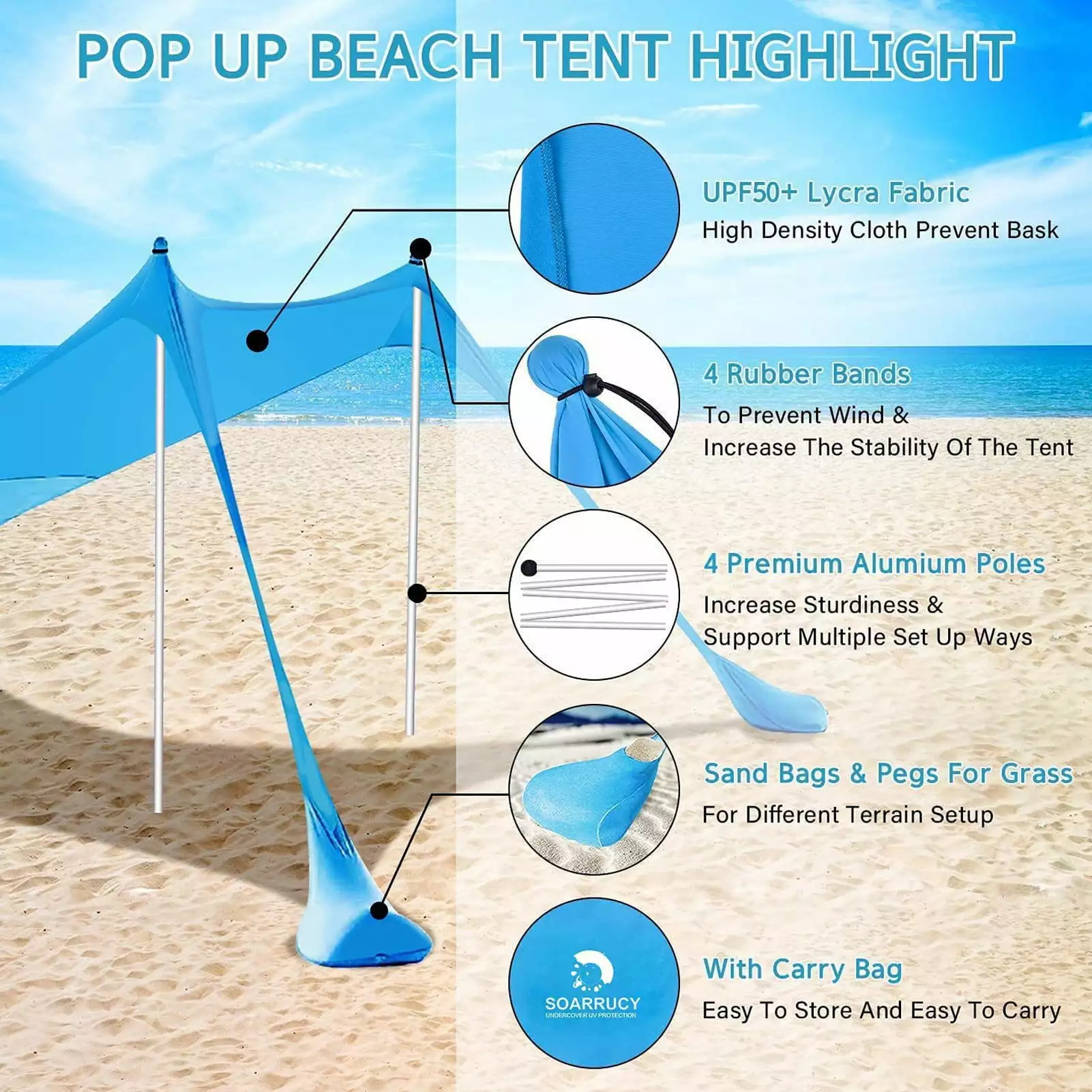 Ayuhyglis Beach Tent Canopy Outdoor Protection Awning Waterproof UV Proof Shelter