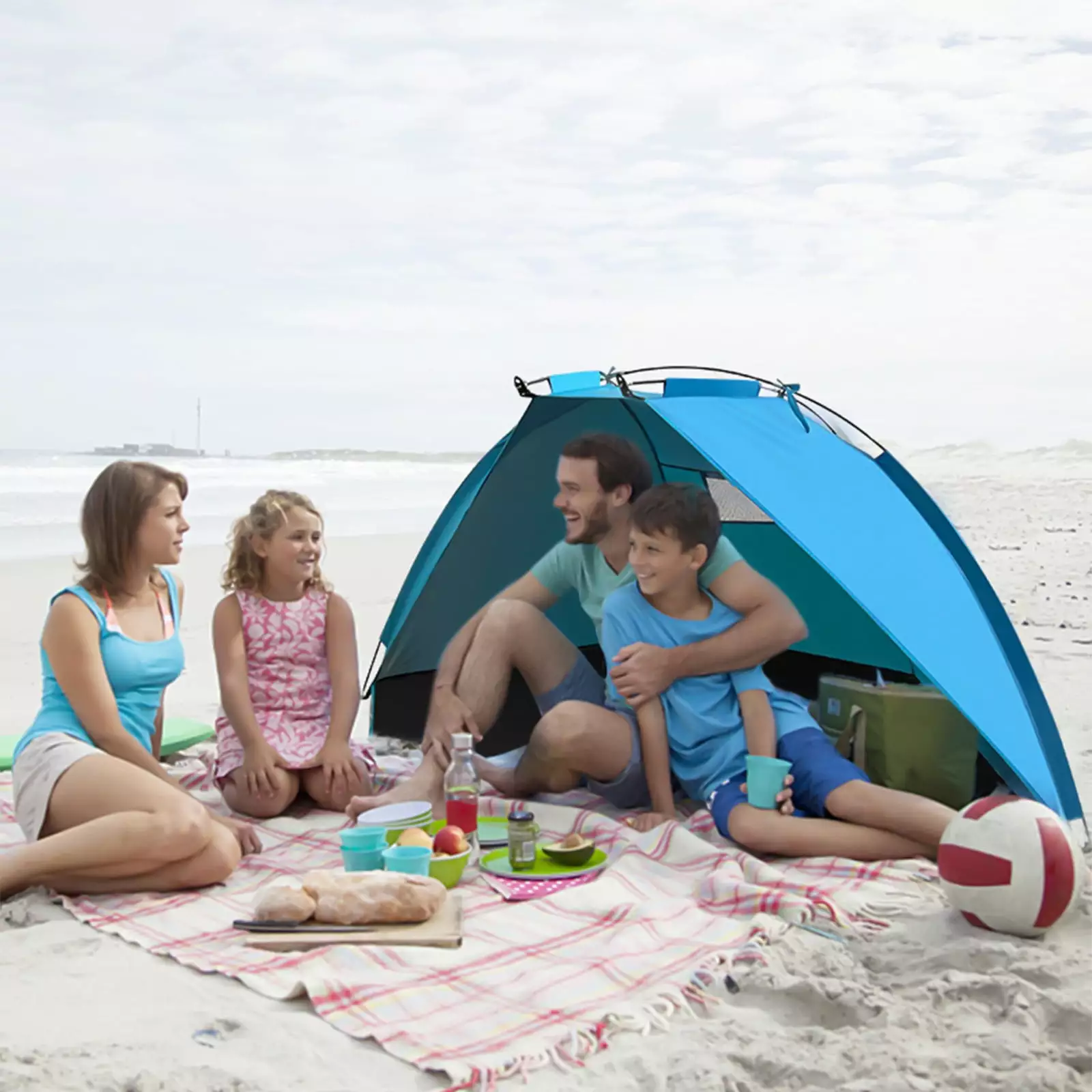 Beach Tent Anti-UV Portable Sun Shade Shelter 3 Person Extendable Floor and Ventilating Mesh