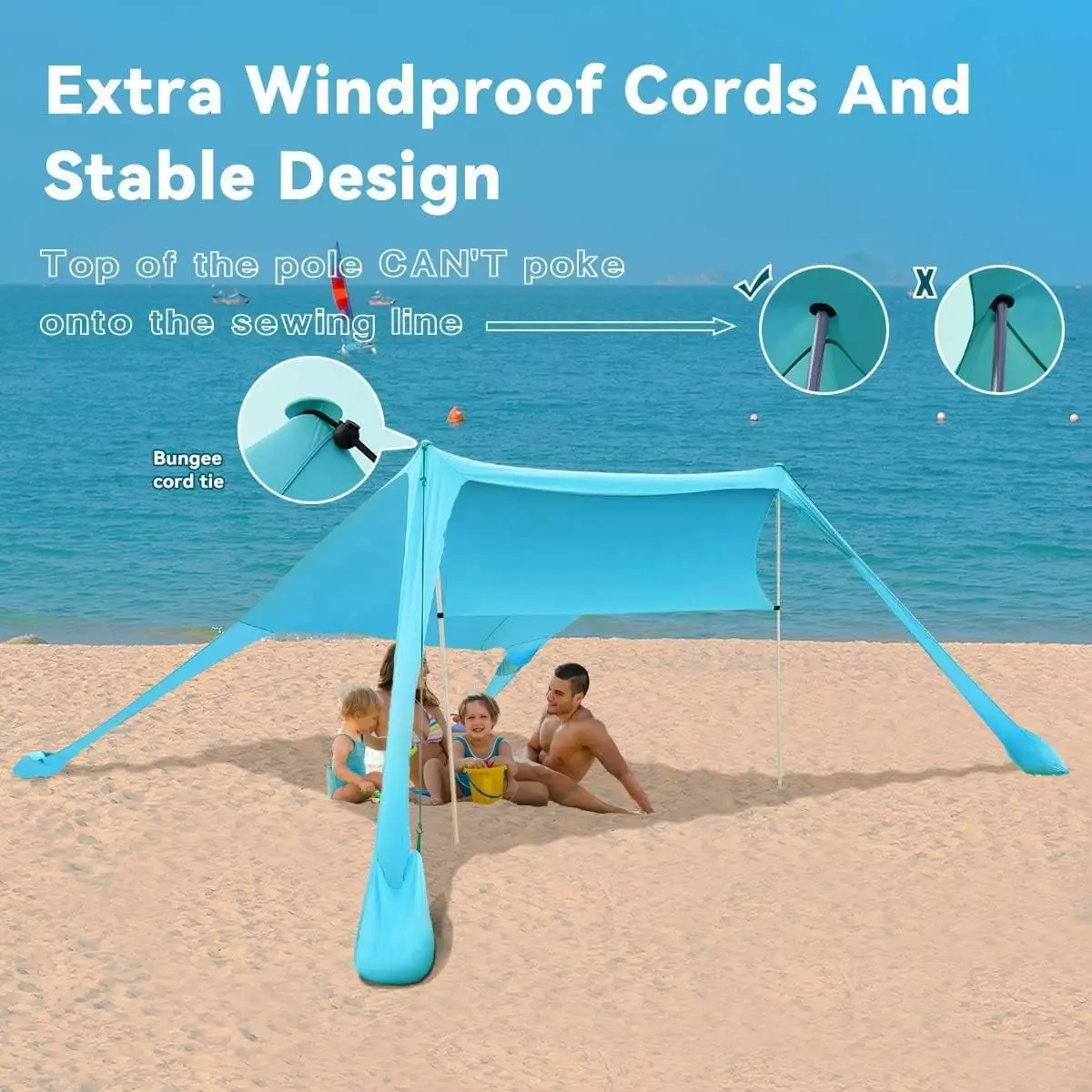 Beach Tent Sun Shelter Portable 7x7ft UPF50+ Sandbags Outdoor Camping Fishing Picnic Teal