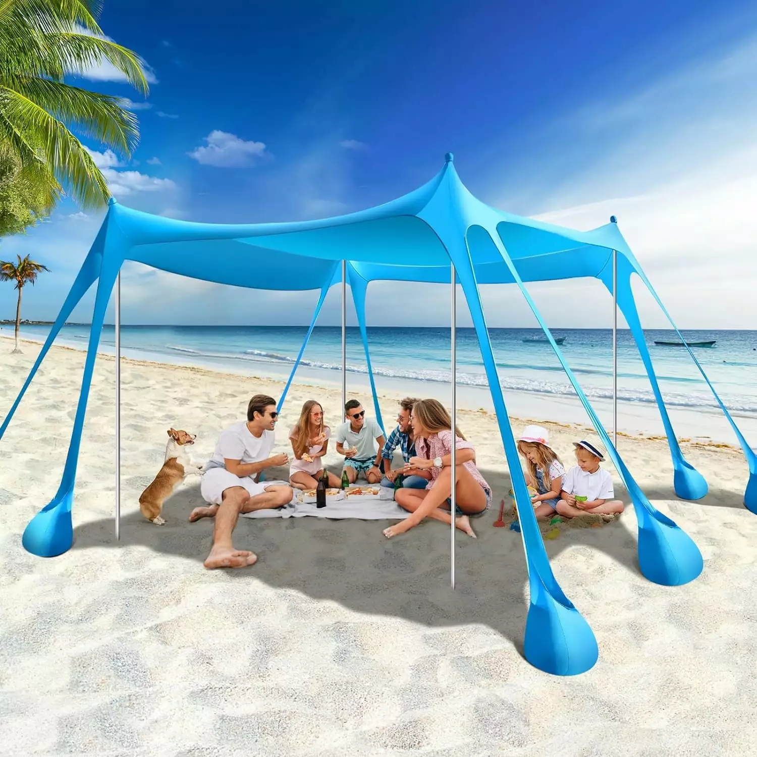 Beach Tent Sun Shelter UPF50+ Protection 8 Sandbags 4 Stability Poles Camping Fishing Outdoor